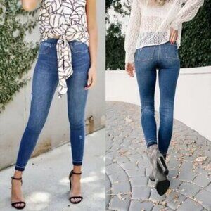 Spanx Distressed High Rise Ankle Denim Legging XS Medium Wash